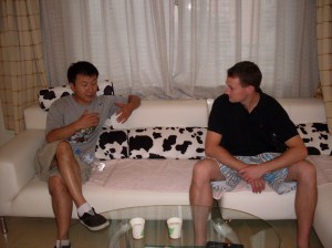 The lads discussing world peace or the footy